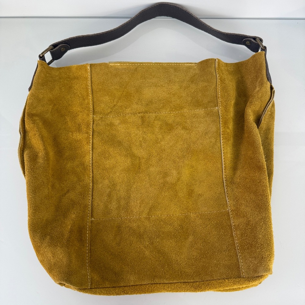 Moda in Italia Hobo Bag Tote Womens Mustard Yellow Suede Leather Slouchy Zip - Picture 7 of 14